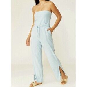 Beyond Yoga Tropez Jumpsuit Womens S/P Baby Blue Terry Cloth Strapless